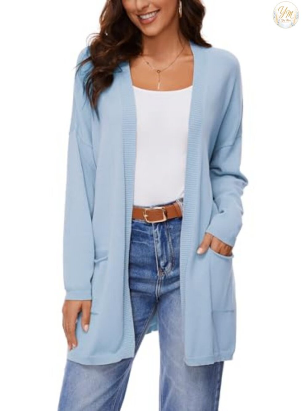 100% Cotton Open Front Cardigan Lightweight Knit Oversized with Pockets